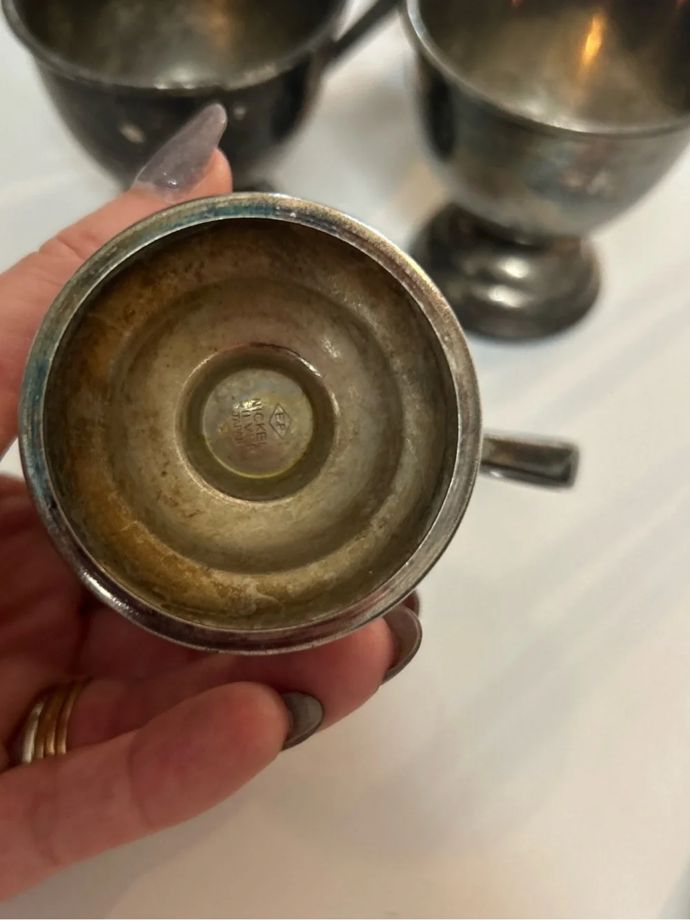 Vintage Nickel Silver EP Footed Japan Tea Cups Set of 7 Antique Serving-ware